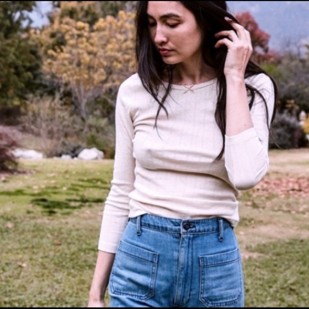 NWT XS Annie Tee ivory pointelle with bow